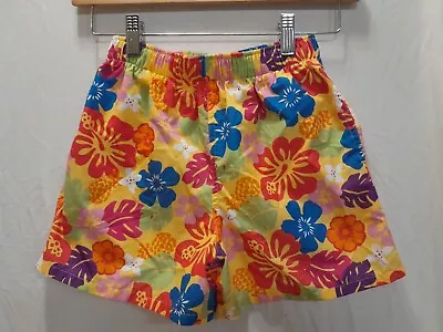 LL BEAN Girl Size 6X/7 L Colorful Tropical Yellow Swim Shorts • $8.99