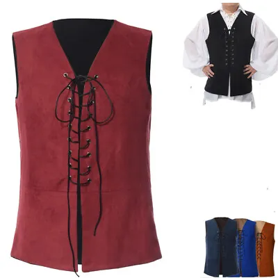 Medieval Men's Vest Pirate Viking Vest Renaissance Reversible Lace-Up Waistcoat • $23.99