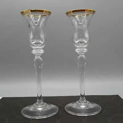 MIKASA Jamestown Gold 3/4  Lead Crystal Candle Holders W/Gold Trim Austria  • $14