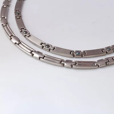 Silver PURE Titanium Magnetic Therapy Chain Energy Mens Necklace With Gift Box • $36.41