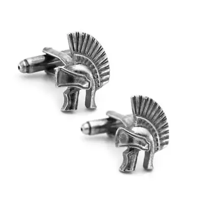 SPARTAN HELMET CUFFLINKS Ancient Greek Warrior Gray Wedding Groom NEW W GIFT BAG • $11.95