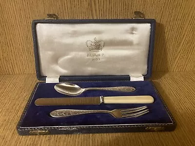 Antique EPNS Queen Elizabeth 11 1953 Coronation Souvenir Nursery Cutlery Set • £9.99