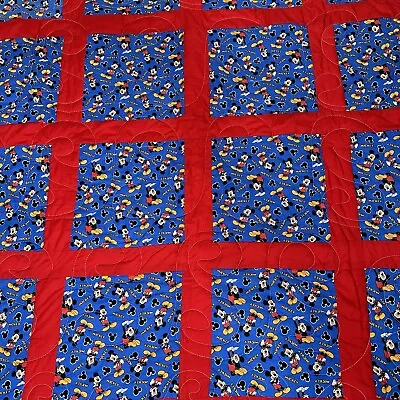 Mickey Mouse Crib Blanket Quilt Red Blue Bassinet Patchwork Disney Handmade • $29.99