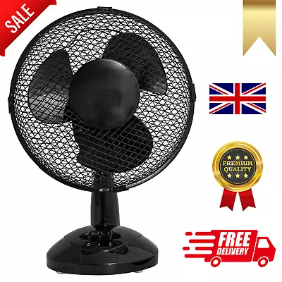 1x Black 9  Inch Small Oscillating 2 Speed Air Cooling Desk Work Top Fan • £16.49