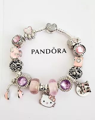 Pandora Mickey Mouse Bracelet With 925 Silver Hello Kitty Charms • $75