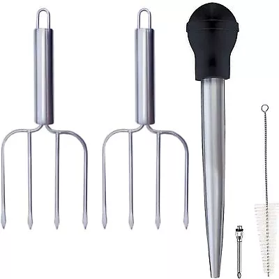 Stainless Steel Turkey Baster Syringe And Poultry Lifters Fork Set Of 2 • $47.48