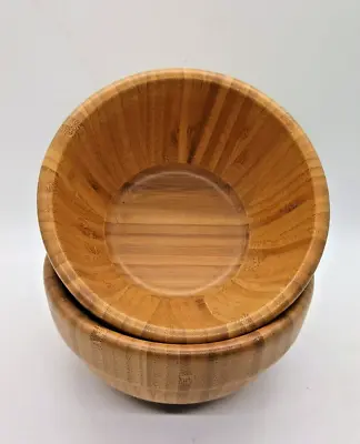 Pampered Chef Bamboo Wood Salad Serving Bowls 6  Pair #0910 • $44.95