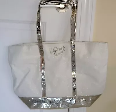 NEW Victoria's Secret  Large Silver Bling Sequin Tote Bag With Gold Glitter  • $15