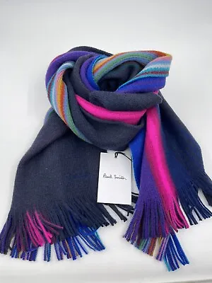 £55 • Buy Paul Smith Men Scarf Made In Germany Wool Revrs Ombre Blue