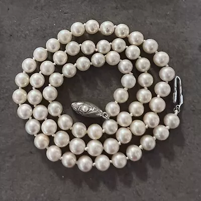 Vintage Japanese Cultured Akoya Pearl Necklace 18.5 Inch With Silver Clasp • $185