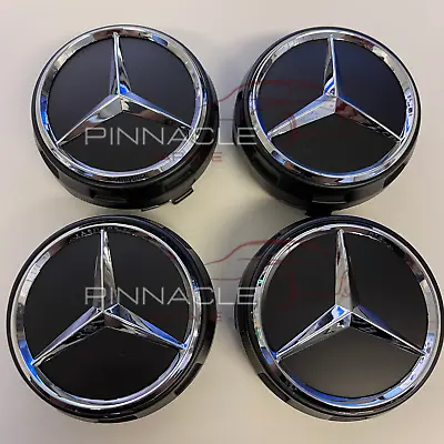 NEW 4PCS Black & Chrome Mercedes-Benz Raised 75MM Wheel Rim Center Hub Caps AMG • $22.95