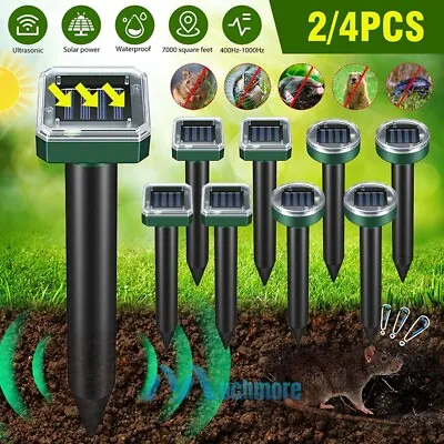 2/4x Solar Power Ultrasonic Mice Gopher Mole Pest Snake Animal Repeller 7000ft. • $15.59