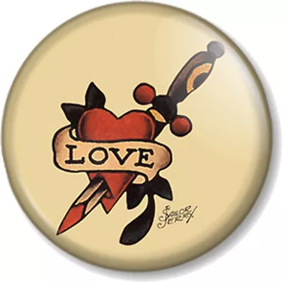 Sailor Jerry Design Heart & Dagger 1  25mm Pin Button Badge Tattoo Retro Kitsch • £0.99