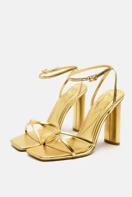 NWT Zara Woman's Sandals Strappy Gold Metallic Heeled Size 9 • $33