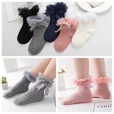 £3.68 • Buy Girls Kids Toddlers Tutu Bow Ankle Christening Wedding School Socks 2-8 Years