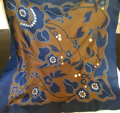 Vintage Women’s Scarf Floral Italy Trevira Blue Flowers Brown Italian • $13