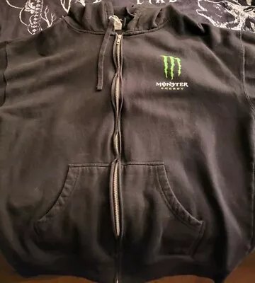 Official Monster Energy Team Zip Up Black Sweater Hoodie Sweatshirt Men’s 2XL • $45