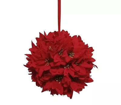 Red Poinsettia 8  Kissing Ball/Christmas Ornament Mistletoe Silk Flower Holiday • $24.97