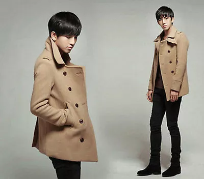 Mens Peacoat Trench Coat Double Breasted Wool Blend Fashion Jackets Slim Fit  • $61.12