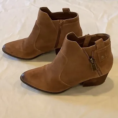 Crown Vintage Suede Leather Ankle Booties Size 8M Tan Brown With Side Zipper • $29.95