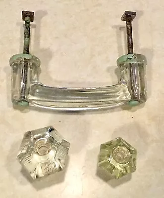 Clear Glass Antique Original Vtg  Hardware 2 Drawer Pulls Knobs & Cabinet Handle • $18