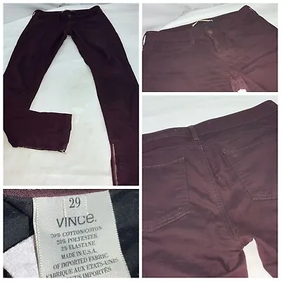 Vince Jeans Pants Sz 29 Dark Raisin Cotton Poly Zip Ankle 31” Inseam YGI E1-410 • $37.98