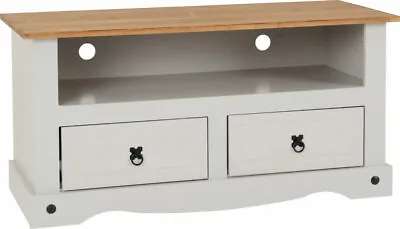 2 Drawer Grey & Solid Pine Flat Screen TV Unit W108cm X D44cm X H55cm CORONA • £169