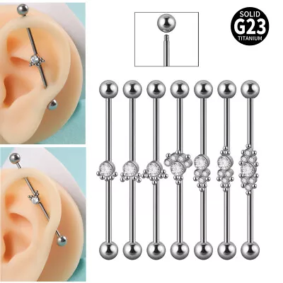 2PCS 14G Industrial Barbell Earrings With Diamonds Double Pierced Long Earrings • $16.99