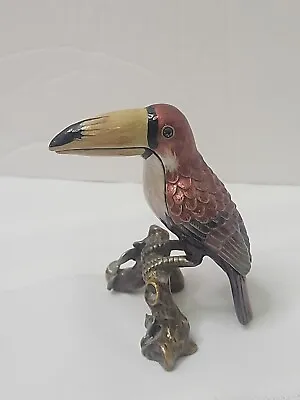 Vintage Toucan Parrot Bird Enamel & Iron Hinged Jewelry Trinket Box 4  Tropical • $27.99