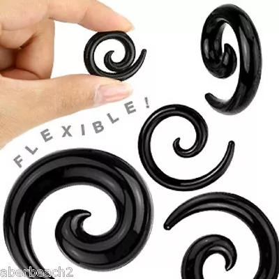 One Pair Black Spiral Tapers Stretchers Plugs Flexible Silicone For Comfort • $8.98