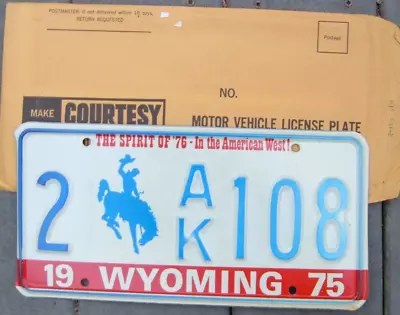 $7.99 • Buy WYOMING BICENTENNIAL   1975  License Plate With Matching  Envelope 2 AK 108