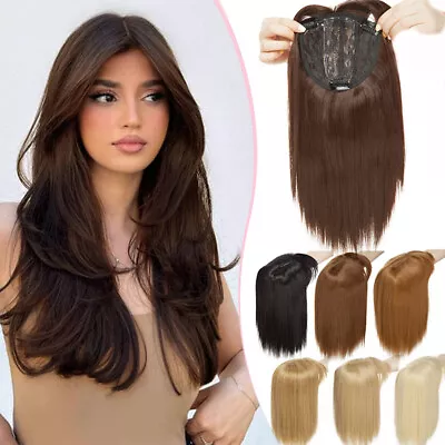 Hair Topper Toupee Clip In Hairpiece Silk Top With Bangs 100% Real As Human Wavy • £12.30