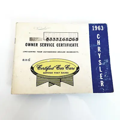 1963 Original Chrysler Warranty Owner Service Certificate Book & Build Sheet HRA • $4.99