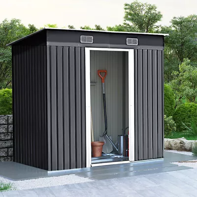 4x6/ 4x8 FT Garden Storage Shed 2 Door Galvanised Metal WITH FREE BASE Outdoor N • £185.95