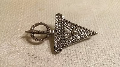 Souvenir Du Maroc Morocco Textured ST Metal Geometric Triangle Brooch Pin • $12