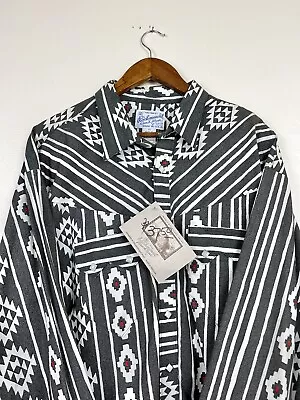 Vintage Rockmount Ranch Wear Shirt Aztec Pattern Western Rodeo Pearl Snap White • $65