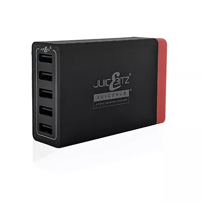JuicEBitz® JuicEHub™ 40W 8A 5V Multi 5 Port USB Mini Desktop Charger - Black • £17.99