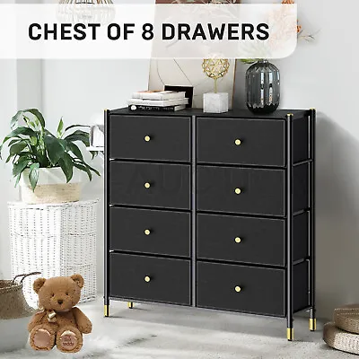 Chest Of 8 Drawers Dresser Tallboy Cabinet TV Table Unit Wardrobe Stand Black • $109.95