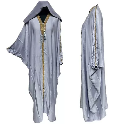 Silver Grey Batwing Abaya Farasha Jalabiya Arab Dress • £36.99