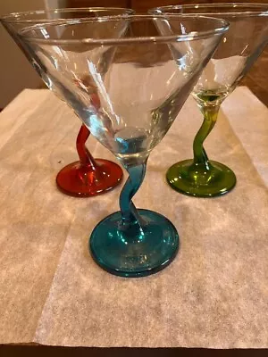 Margarita/Martini Glasses Colored Stem Cocktail Glasses Crooked Stem Set Of 3 • $4