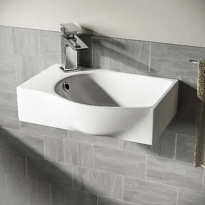£42.99 • Buy Leven Rectangle 400 Mm Wall Hung Basin Sink Wash Overflow Bathroom