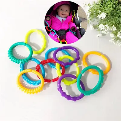 Kids Infant Play Mat Toys Plastic Baby Stroller Ring Links Rainbow Teether • £4.45