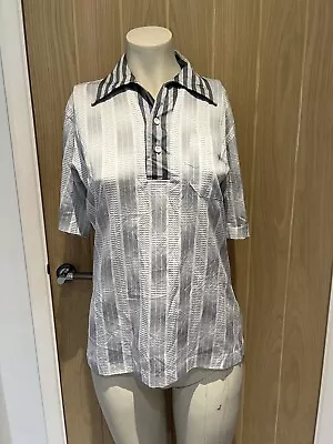 £15 • Buy VTG 70s 60s Polo DAGGER POINT COLLAR SHORT SLEEVE SHIRT BLACK WHITE DESIGN MOD M