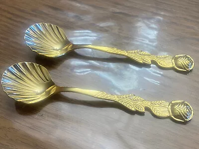 Vintage ROSTFREI Rose Pattern Gold Plated Sugar Spoons Lot Of 2 5-1/2” • $41.03