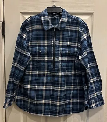 Women's Chaps Blue Plaid Long Sleeve Shirt 1/2 Zip Flannel Shirt Size 1X • £33.24