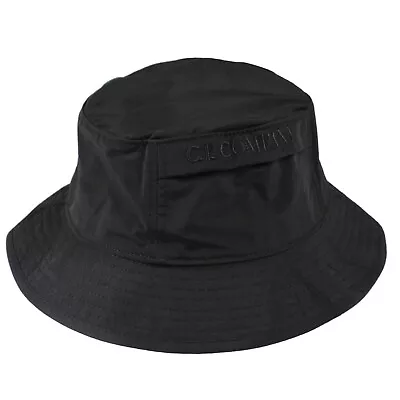 BNWT C.P. Company Black Chrome-R Spellout Bucket Hat Nylon Metal • £24