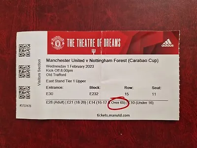 £10.50 • Buy Rare Ticket Manchester Man Utd United - Nottingham Forest 2022/2023 Carabao Cup