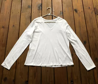 Motto Essentials Women's Size L White Long Sleeve V-neck Tee / Top - QVC • $11.25