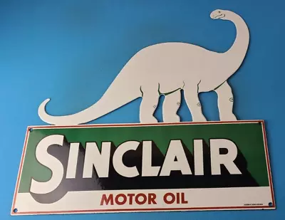 Vintage Sinclair Gasoline Porcelain Sign - Dinosaur Large Gas Pump Plate Sign • $199.97