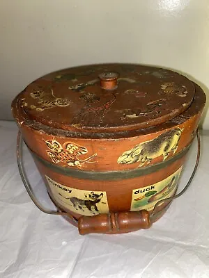 ANTIQUE FOLK ART KITCHEN FIRKIN STORAGE FOOD BUCKET WOOD 1950s? • $55